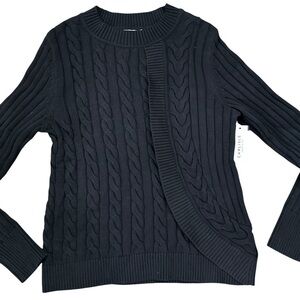 Perse By Carlisle NWT Navy CABLE knit crewneck sweater sz S A294